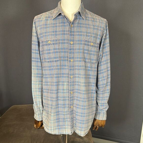 Cremieux Blue Plaid Button Down Long Sleeve Casual Shirt Faded/Distressed Size L - Picture 1 of 15
